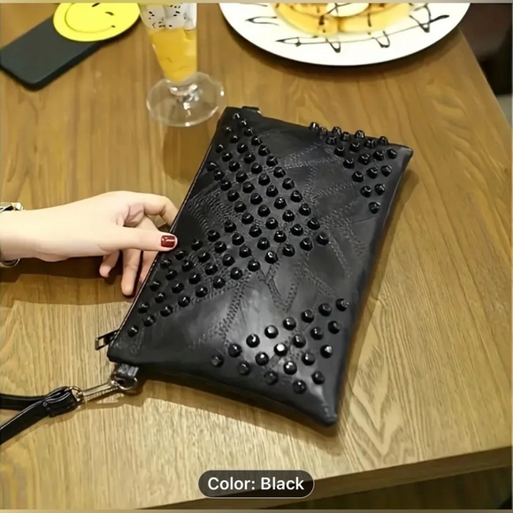 Black Rivet Grid Crossbody Shoulder Bag - Picture 4 of 5